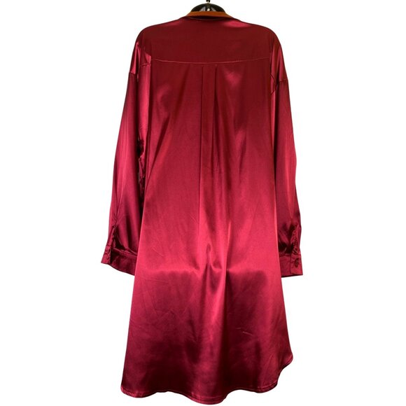 Fashion Nova Burgundy XL‎ Satin Belted Button-Up Shirt Dress Sexy Classic Goth - Picture 4 of 7